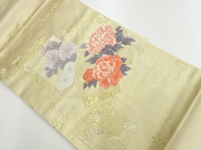 JAPANESE KIMONO / VINTAGE NAGOYA OBI / WOVEN PEONY & KIKU